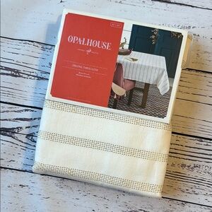 NEW Opalhouse Cream Tablecloth Linens Metallic Gold Woven Stripes Oblong 60x120
